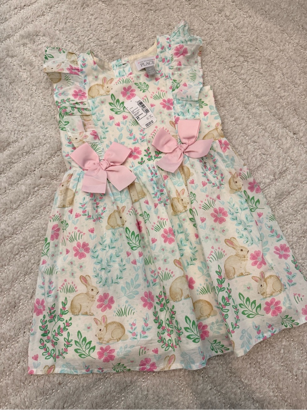 NWT - The Children's Place Pink Floral Bunny Ruffle Dress with Bows -Size 4T